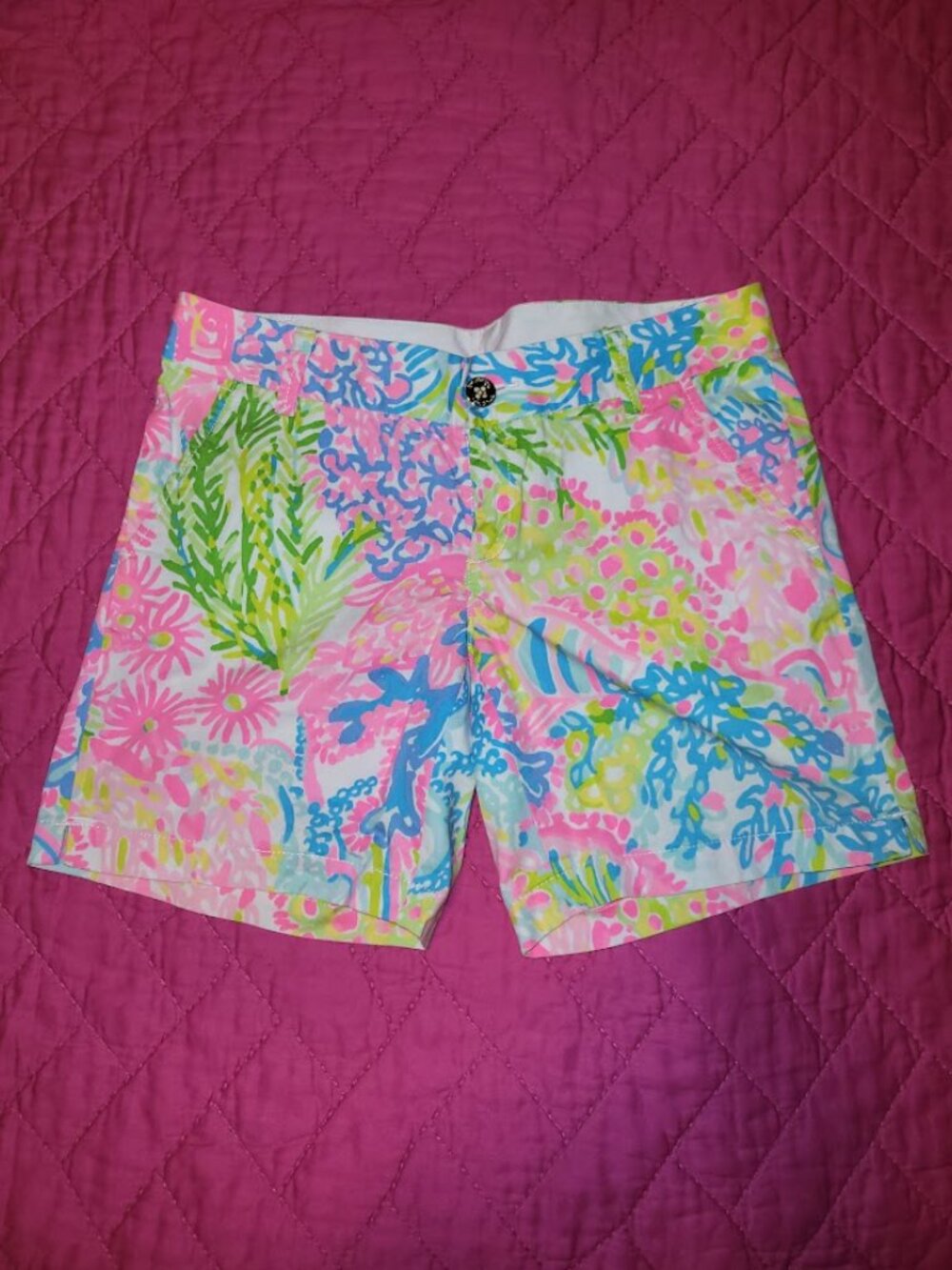 Lilly Pulitzer Pink and Blue Bermuda Shorts Tropical Print